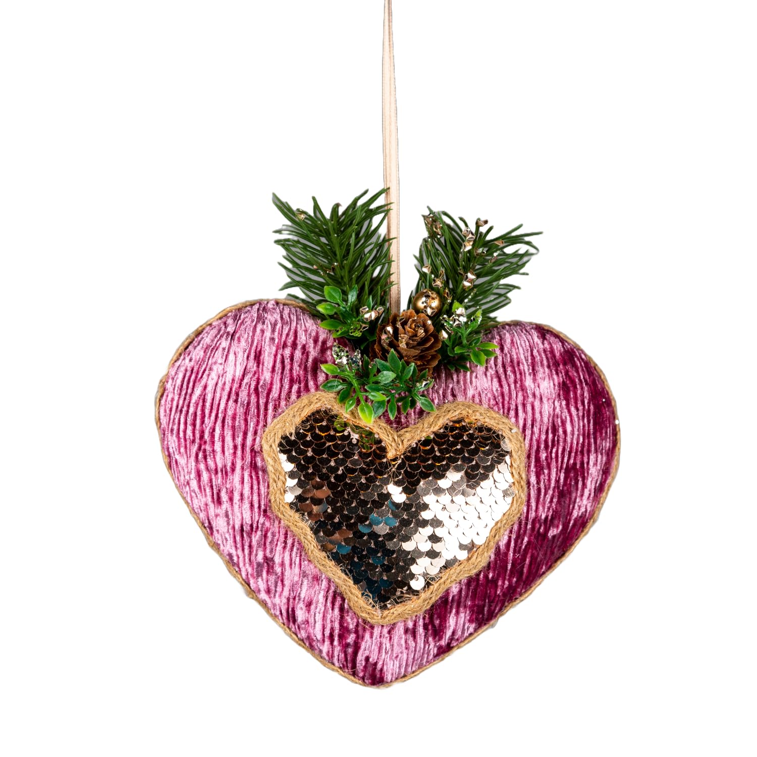 Pink Burgundy Heart 16.5cm - Christmas Tree Hanging Decorations Festive Decorative Ornaments Fairy Tale Themed Xmas Tree Pendant