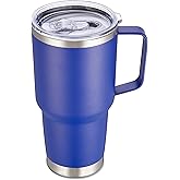 Cool Yoleb 30 oz Tumbler with Handle and Lid, Stainless Steel Tumblers Double Wall Vacuum Insulated Travel Mug Leak Proof Cup Keep Drinks Cold and Hot Blue, 1 Pack
