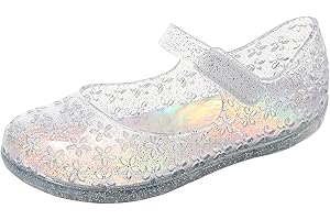 OMGard Princess Dress Sandals Jelly Shoes for Toddler Girls Size 8, Blue Bird Nest Layered Lines Mary Jane Flats Childrens Clear Glitter with Hollow-Carved