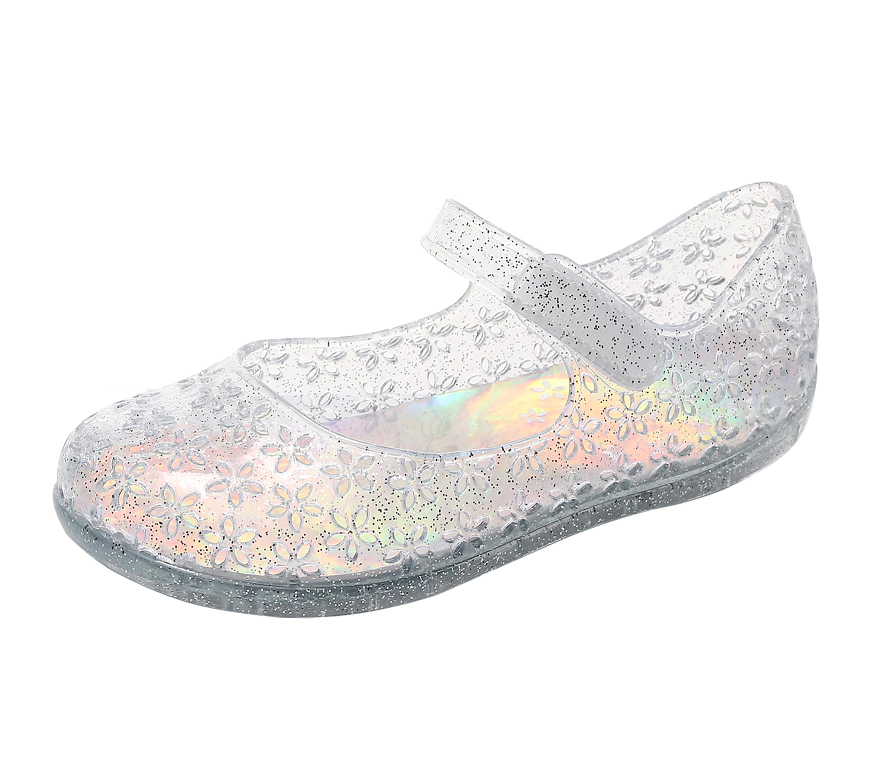 Photo 1 of OMGard Jelly Shoes for Toddler Girls Princess Dress Sandals Size 12, White Bird Nest Layered Lines Mary Jane Flats Childrens Clear Glitter with Hollow-Carved
