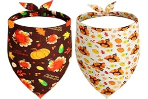 Gofshy Thanksgiving Dog Bandanas Large 2PCS, Triangle Reversible Holiday Scarf for Boy and Girl, Fall Autumn Bibs Accessories Medium Large Dogs