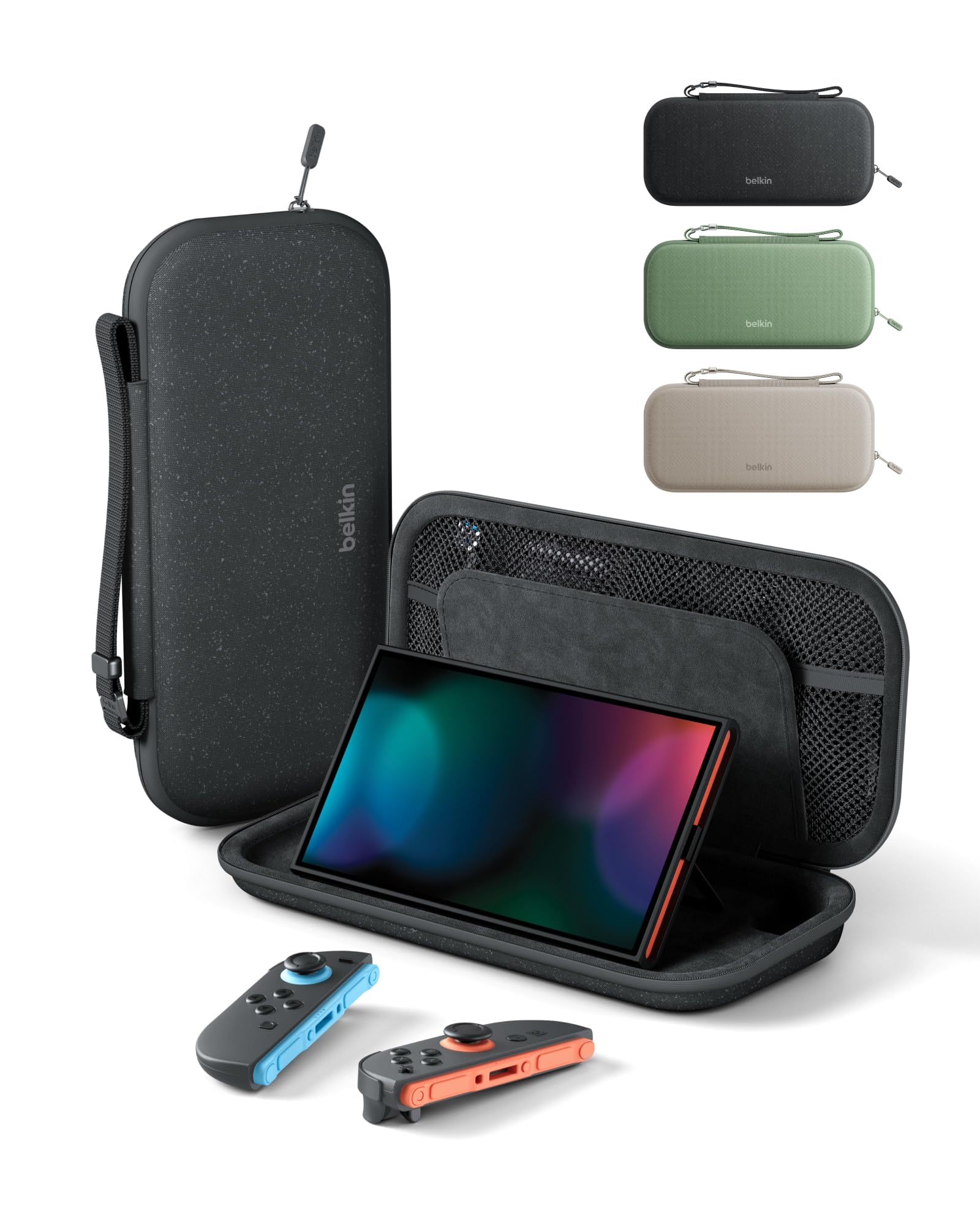 Photo 1 of Belkin Nintendo Switch 2 Case, Travel Bag w/AirTag Holder & Storage Pocket for Up to 12 Game Cards - Portable, Lightweight Carrying Case w/Hard Shell, Soft Interior, Switch 2 Accessories - Charcoal