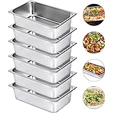 VEVOR 6 Pack Steam Table Pans 20.9 x 12.8 x 5.9 Inch Deep Steam Table Pan Full Size 20.5L Deep Food Container Stainless Steel