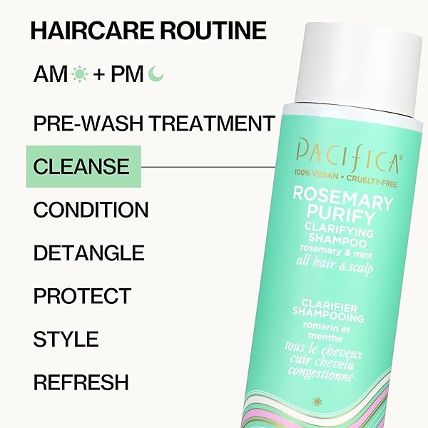PACIFICA CLARIFYING SHAMPOO – ROSEMARY PURIFY INVIGORATING SHAMPOO W/SOOTHING MINT FOR DETOXING HAIR & SCALP BUILD-UP, SULFATE & SILICONE FREE – VEGAN & CRUELTY-FREE DERMATOLOGIST TESTED