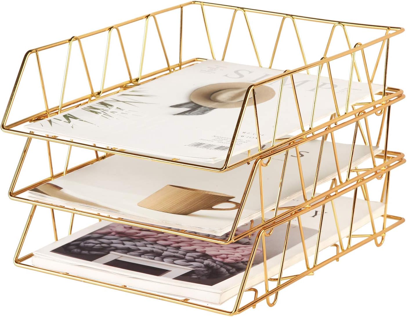 KELIVOL 3Pack Stackable Letter Tray Metal Desktop File