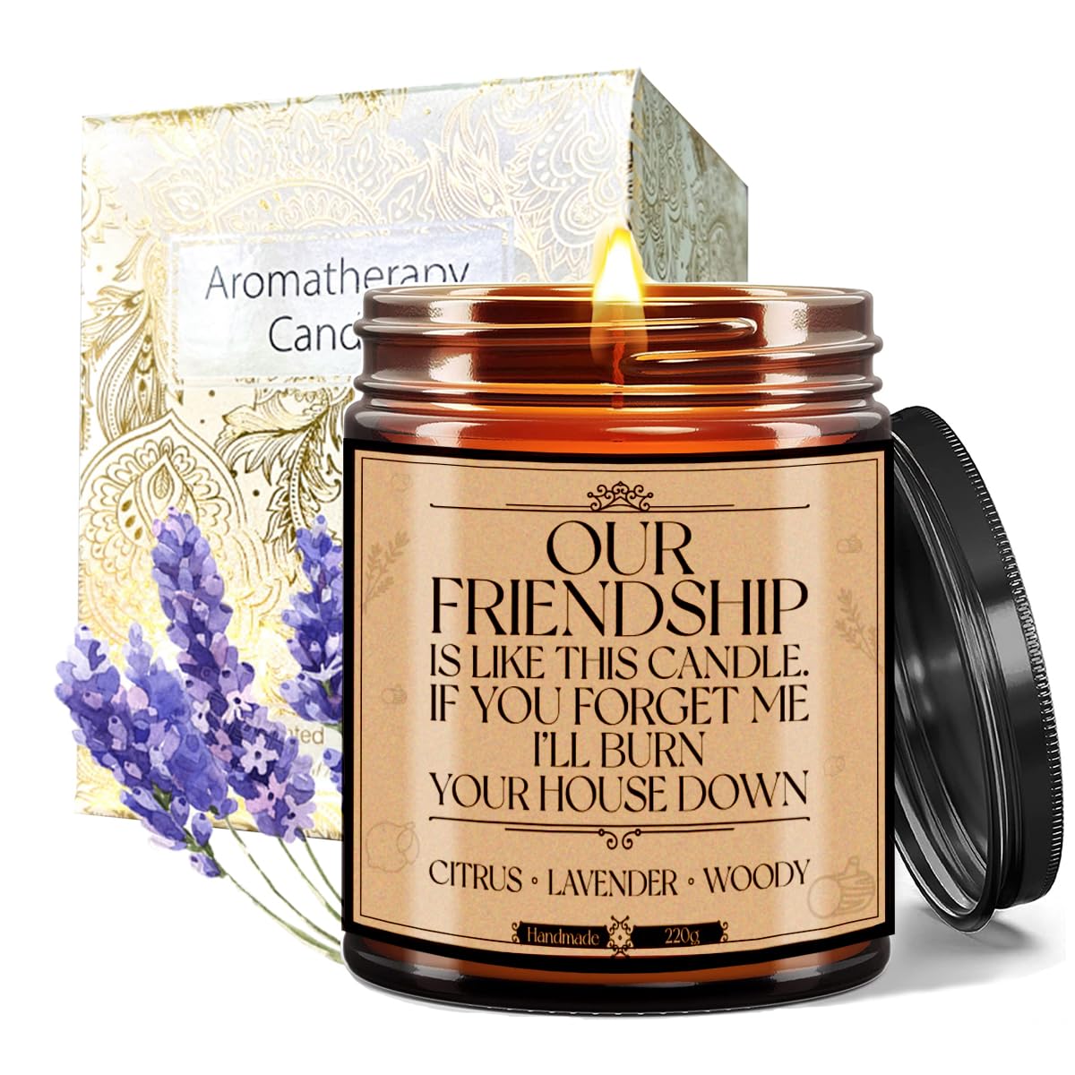 VJOLI Lavender Scented Candles, 200g / 7.05 OZ Best Friend Friendship Gift, Birthday Present for Female, Going Away Gifts, Best Friend Moving, Funny Present, I Miss You Gifts