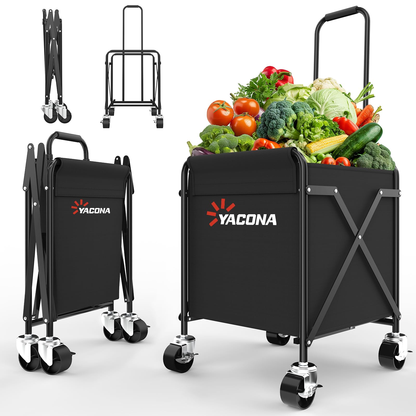 Photo 1 of Folding Shopping Cart for Groceries, Grocery Cart on Wheels, 360°Rolling Swivel Wheels and 4 Basket, Portable Heavy Duty Utility Cart for Shopping, Grocery, Laundry (Medium)