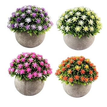 Lot De 4 Petites Plantes Artificielle Des Fleurs Avec Pot