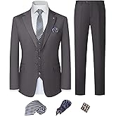 Men's Slim Fit 3 Piece Suit Set - Single Breasted, Notch Lapel, Stretch, Machine Washable, Business & Wedding Vest Suit Set