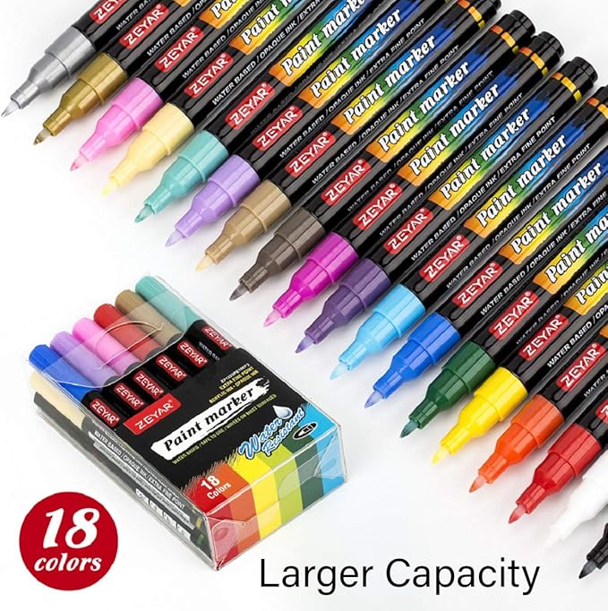 ZEYAR Premium Acrylic Paint Pen, Water Based, Extra Fine Point, Nylon