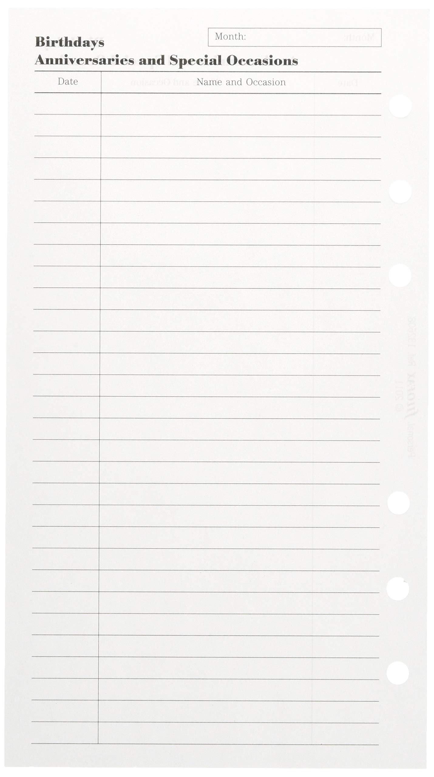 Filofax Personal Birthdays/ Anniversaries/ Special Occasions