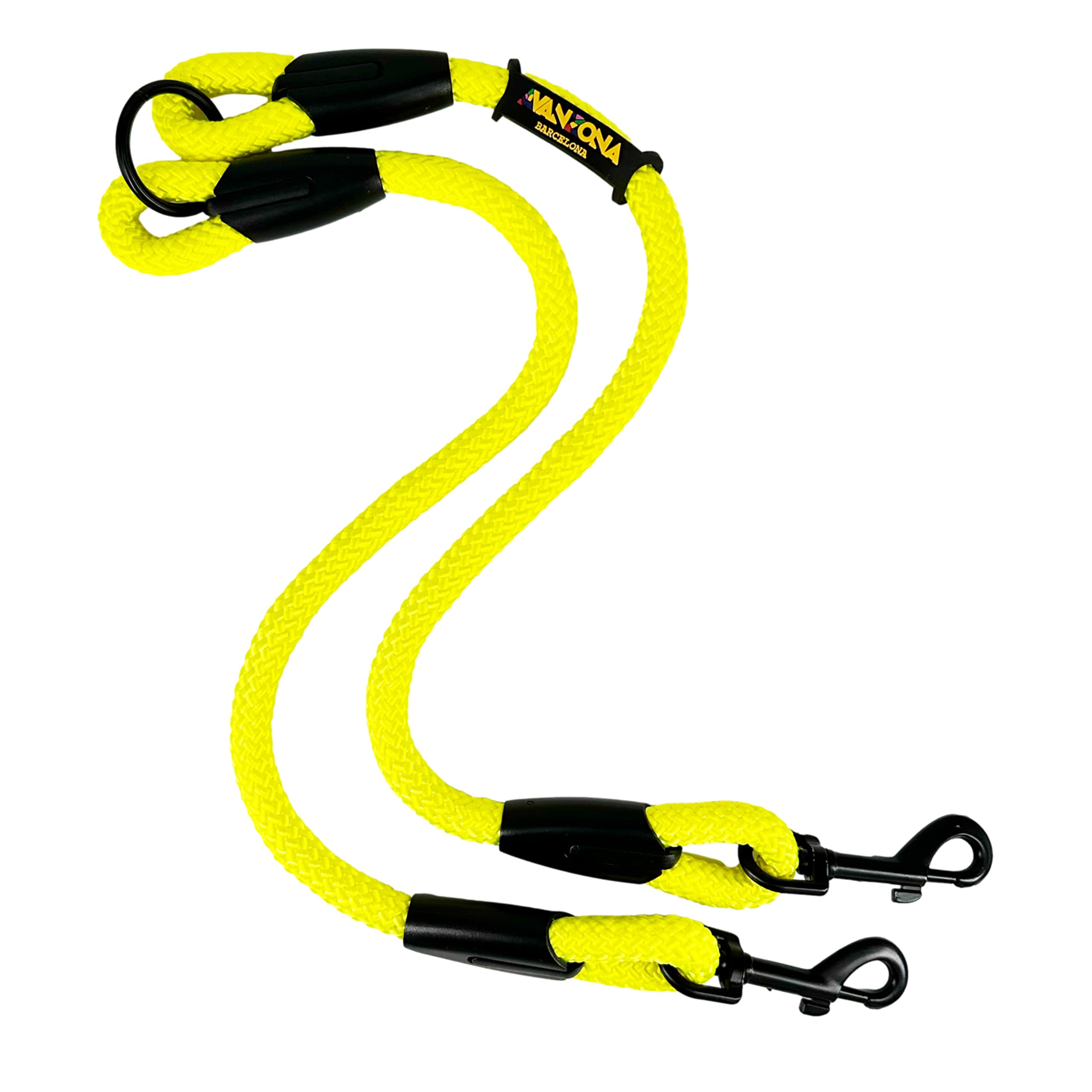Dog Lead, Double Hooks for 2 Dogs, Made in Spain, for Small Medium and Large Dogs. Yellow