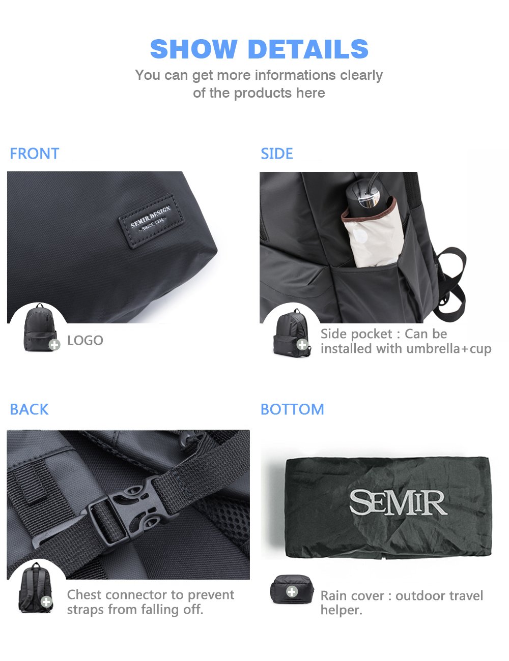 Laptop Backpack, Anti Theft Water Resistant College School Backpack,Travel Computer Bag for Women  Men,Business Backpack Fits Under 17.3-Inch Laptop and Notebook by Semir(Black)