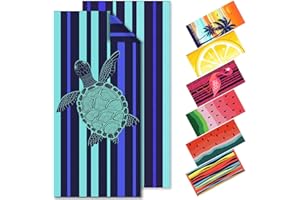 Vessia Oversized Beach Towel for Adults and Teenagers, Blue Turtle Microfiber Sandproof Beach Towel, Lightweight Personalized Extra Large Quick Dry Travel Beach Towel in Storage Bag(35x75inch)