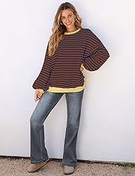 UEU Women Oversized Crewneck Sweatshirt Striped