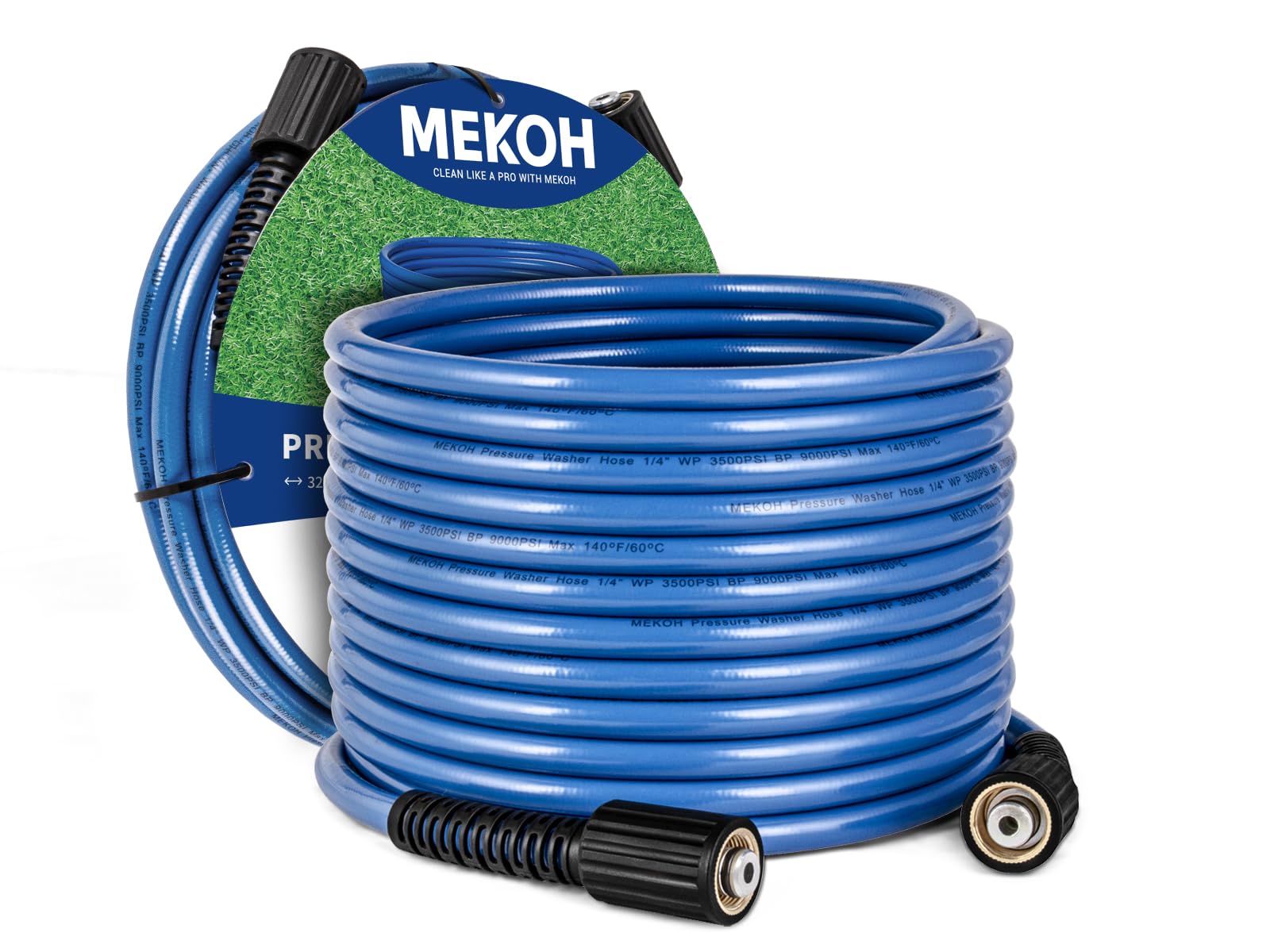 Photo 1 of MEKOH 32ft Kink Resistant Pressure Washer Hose, 3500PSI 1/4" Power Washer Hose with M22 Brass Fitting, High Pressure Replacement Hose for Electric, Hose Extension for Car Wash, Patio & Garden Clean