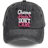 Fxbwhtey Chemo Hair Don't Care Baseball Cap for Men Women, Adjustable Washed Cotton 3D Embroidered Pink Ribbon Hat