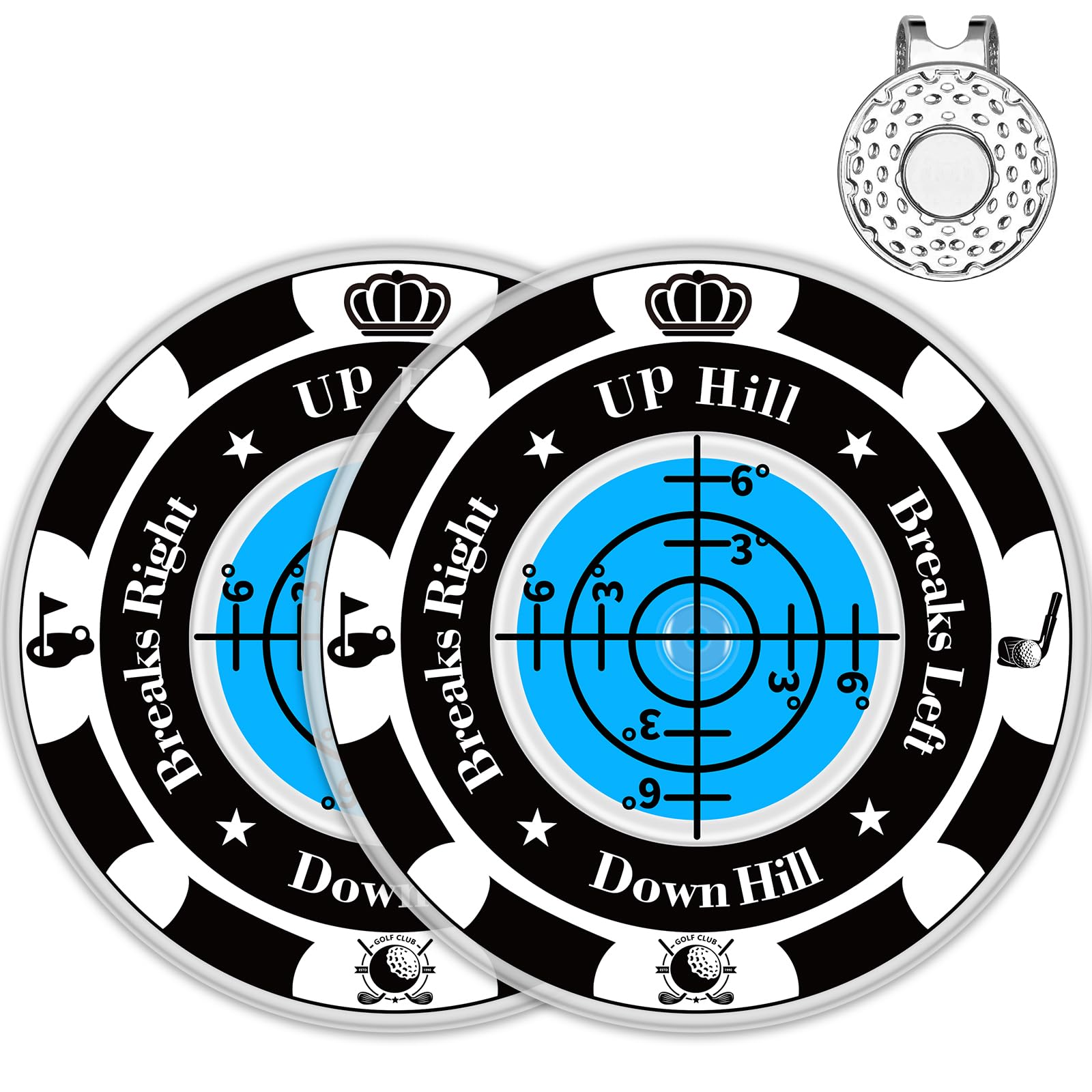 Photo 1 of ***It doesn’t bring the clip***Tsocent Golf Green Reader, 2 Pack Ball Marker for Putting Green with High Precision Horizontal Bubble, Golf Accessories Putt Aid Tool with Hat Clip, Present for Men Women (2 Pcs BlackBlue)***It doesn’t bring the clip***