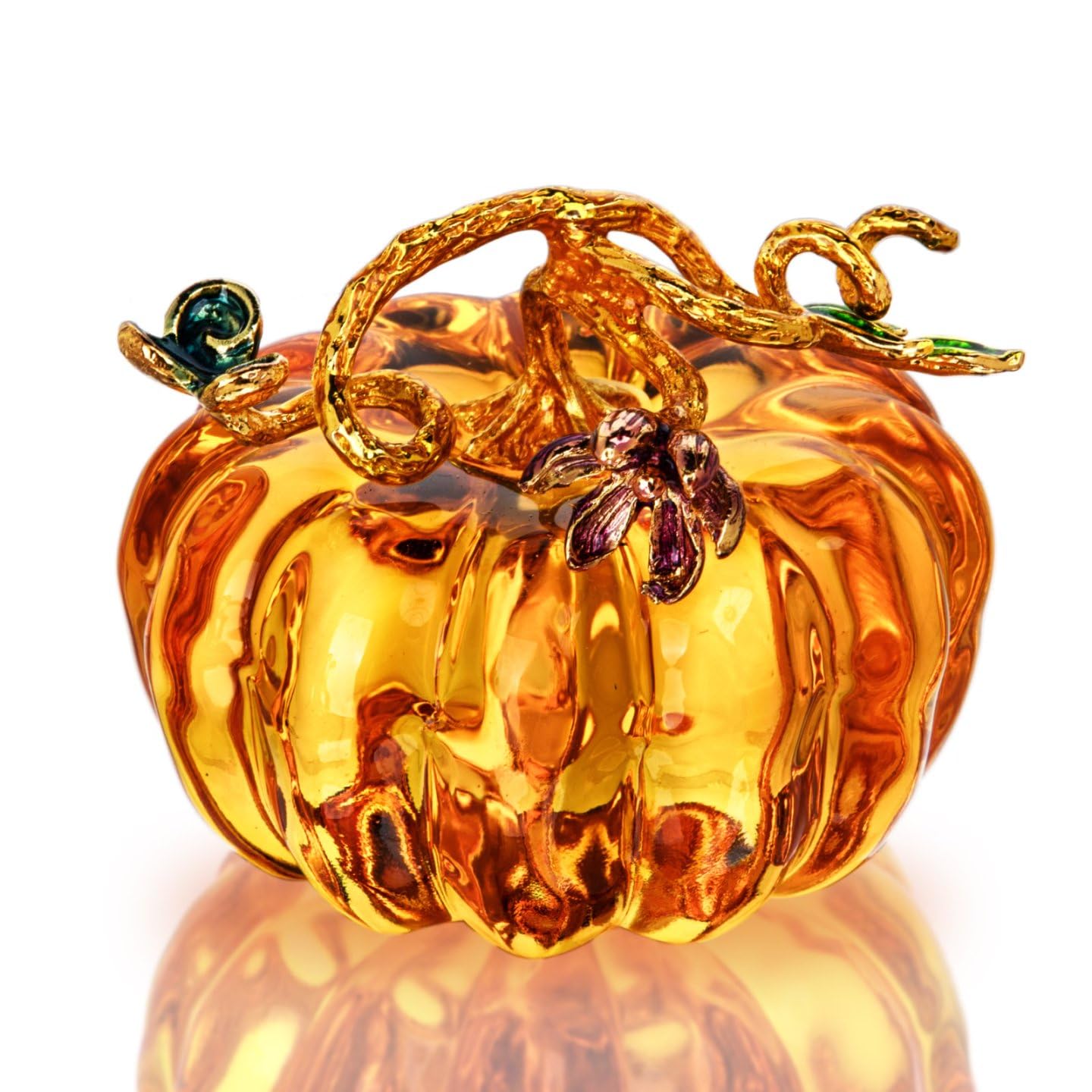 HDCRYSTALGIFTS 2.5'' Hand Blown Glass Pumpkin Figurine - Crystal Pumpkin Decorating Ornament