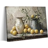 SAQANVAN Vintage Lemons Canvas Wall Art Country Kitchen Wall Decor picture Antique Fruit Painting Prints Farmhouse Still life Artwork for Country Style Home Decoration 16x12in