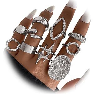IFKM Chunky Rings for Women, Statement Rings Set, Stackable Knuckle Rings, Vintage Irregular Finger Rings, Trendy Jewelry Gif
