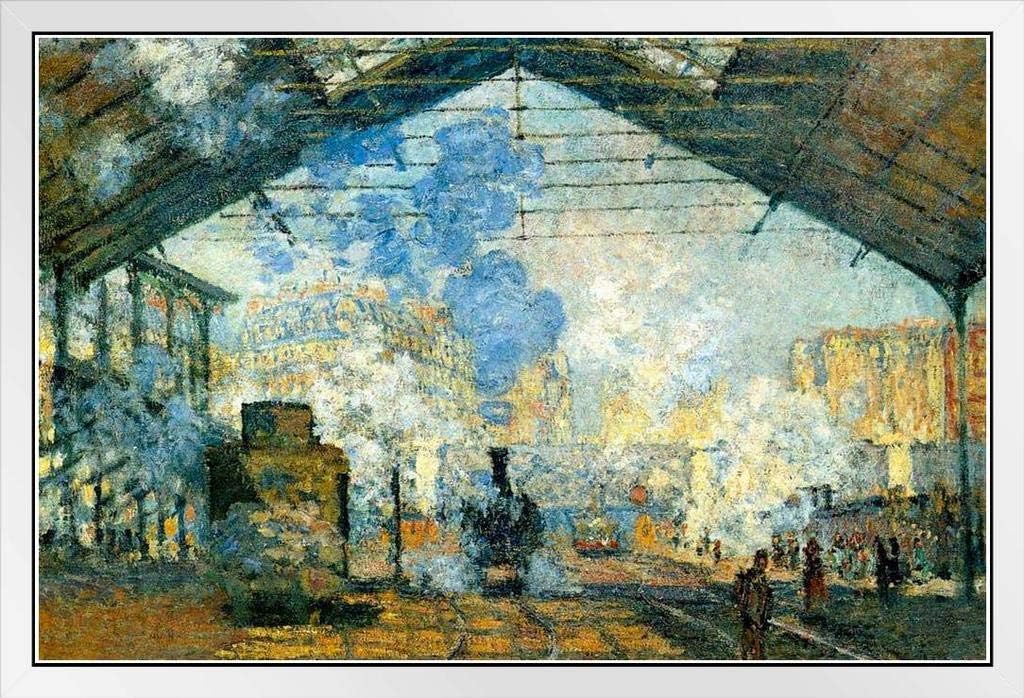 Amazon Com Claude Monet La Gare Saint Lazare White Wood Framed Poster 20x14 Posters Prints