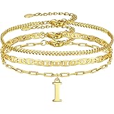 Gold Initial Bracelets for Women Gifts - Dainty 14K Gold Plated Layered Letter Bracelet Set Trendy Personalized A-Z Bracelets Jewelry Gifts for Her