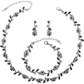 rneyflow Elegant Wedding Austrian Crystal Flower Choker Necklace Dangle Earrings Bracelet Jewelry Set for Women Prom Party Bridal