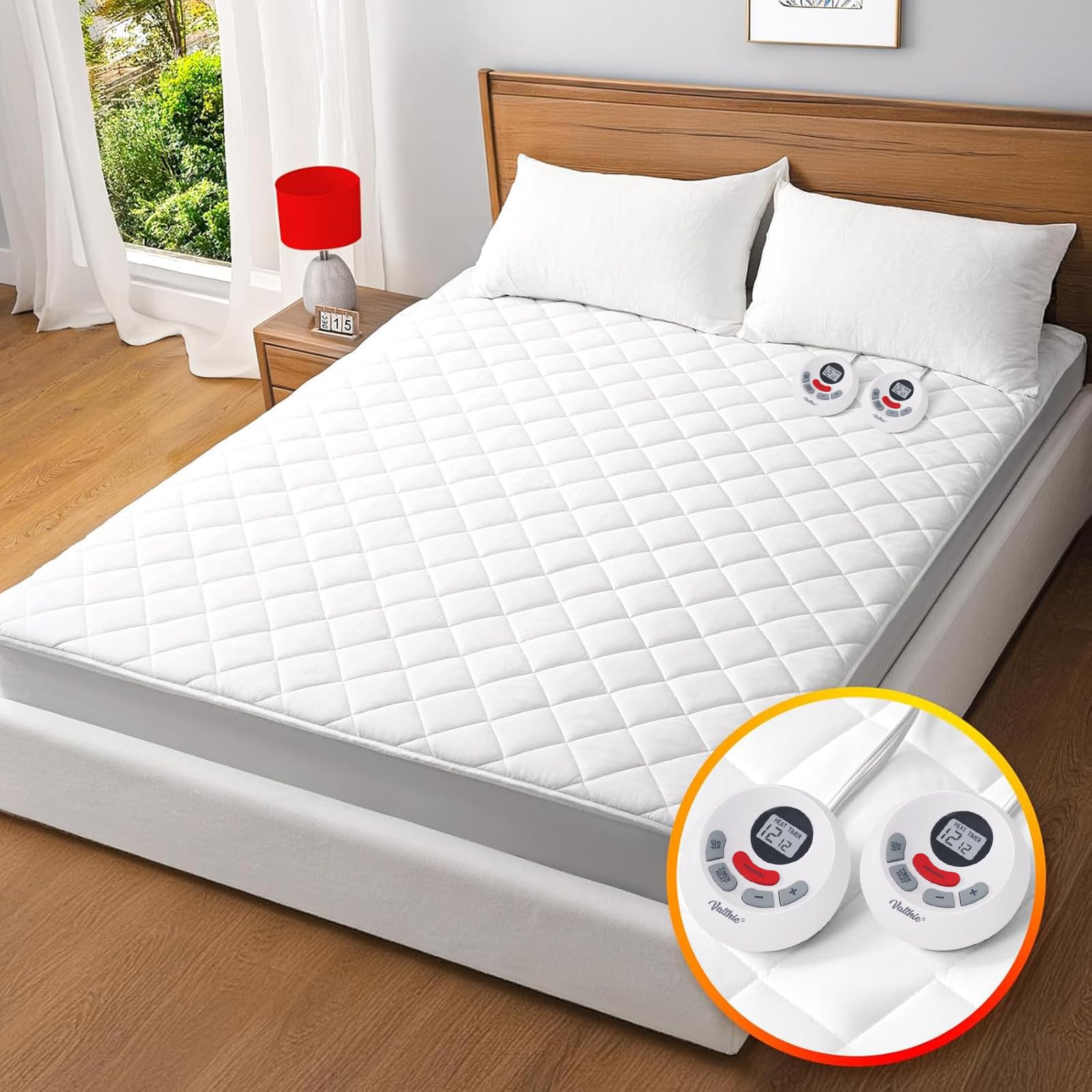 Photo 1 of Valthie Heated Mattress Pad King Size,Dual Control Electric Mattress Pad,Bed Warmer with 12 Heat Settings & 1-12 Hours Auto Shut Off,Fit Up to 8-21" Deep Pocket, Machine Washable(78"x80",White)