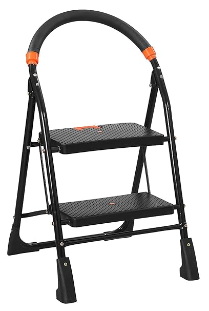 Parasnath Black Heavy Folding Ladder with Wide Steps Milano 2 Steps 2.1 Ft Ladder (Made in India)