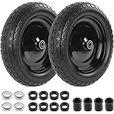 HQPASFY 2 Pack 14.5" Flat Free Tire 4.80/4.00-8 Wheelbarrow Tire and Wheel, 3" Centered Hub, 5/8" & 3/4" Bearings Replacement for Wheelbarrows, Garden Carts, Dump Carts, Lawn Equipment