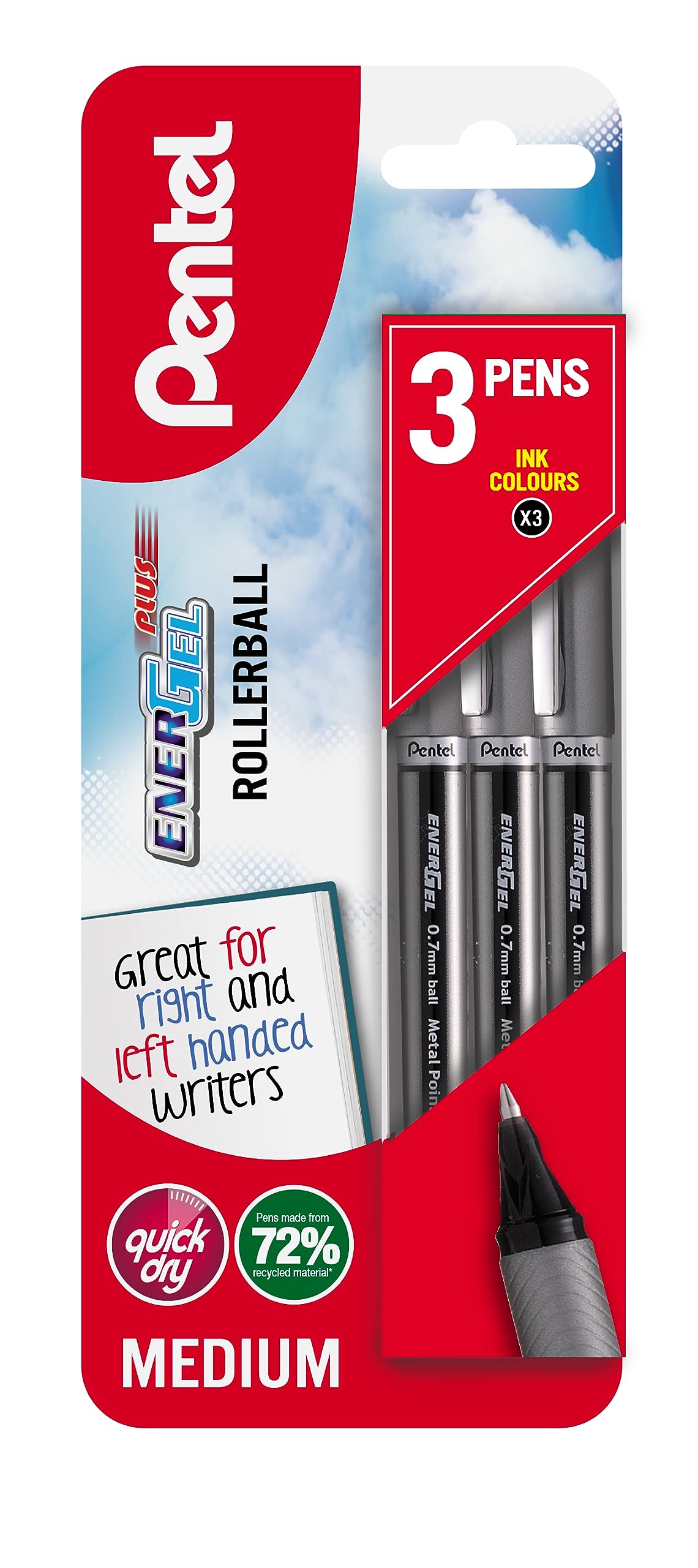 Pentel EnerGel Plus Triple Blister Black