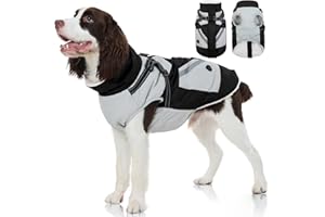 FUAMEY Dog Winter Jackets for Large Dogs,Dog Coat with Harness Built in,Waterproof Dogs Snowsuits Warm Pet Jacket Zip Up Fleece Cold Weather Coats Reflective Puppy Vest with Pocket Black XL