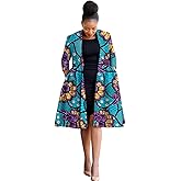 MaxPick Africa Ankara Print Long Women's Jacket Casual Work Lining Plus Quilted Shoulder Jacket Windbreaker