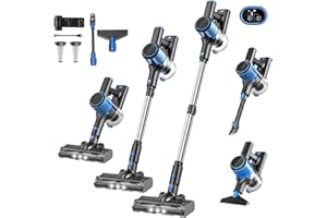 VOKENE Cordless Vacuum Cleaner, 30Kpa 8-in-1 Stick Vacuum with LED Display & 3 Cleaning Modes, 40-Minute Runtime & Detachable Battery, Lightweight Vacuum Cleaner for Home Hardwood Floors (Blue)