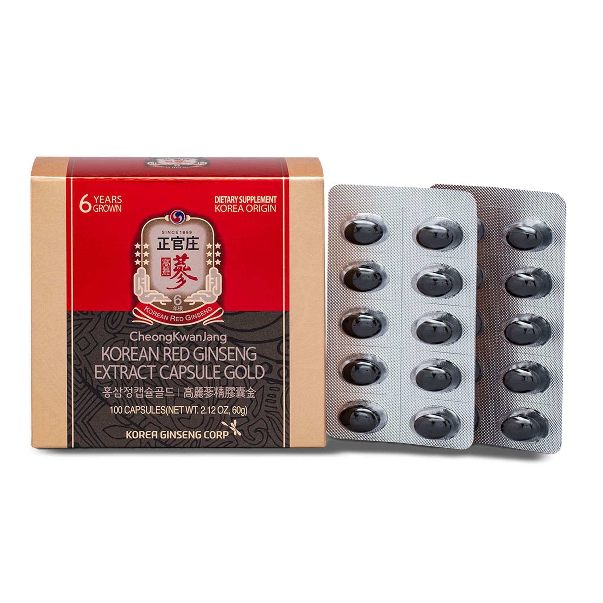 Korean Red Ginseng Extract Capsule Gold, Vegan Friendly (150 Capsules)