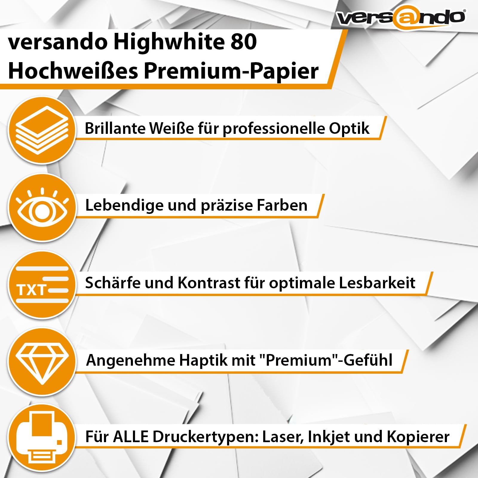 versando 1.500 Blatt Druckerpapier A4 hochweiß CIE161 Premium Kopierpapier (3x 500 Blatt HighWhite 80) strahlende Farben, klare Schrift, PEFC zertifiziert 3