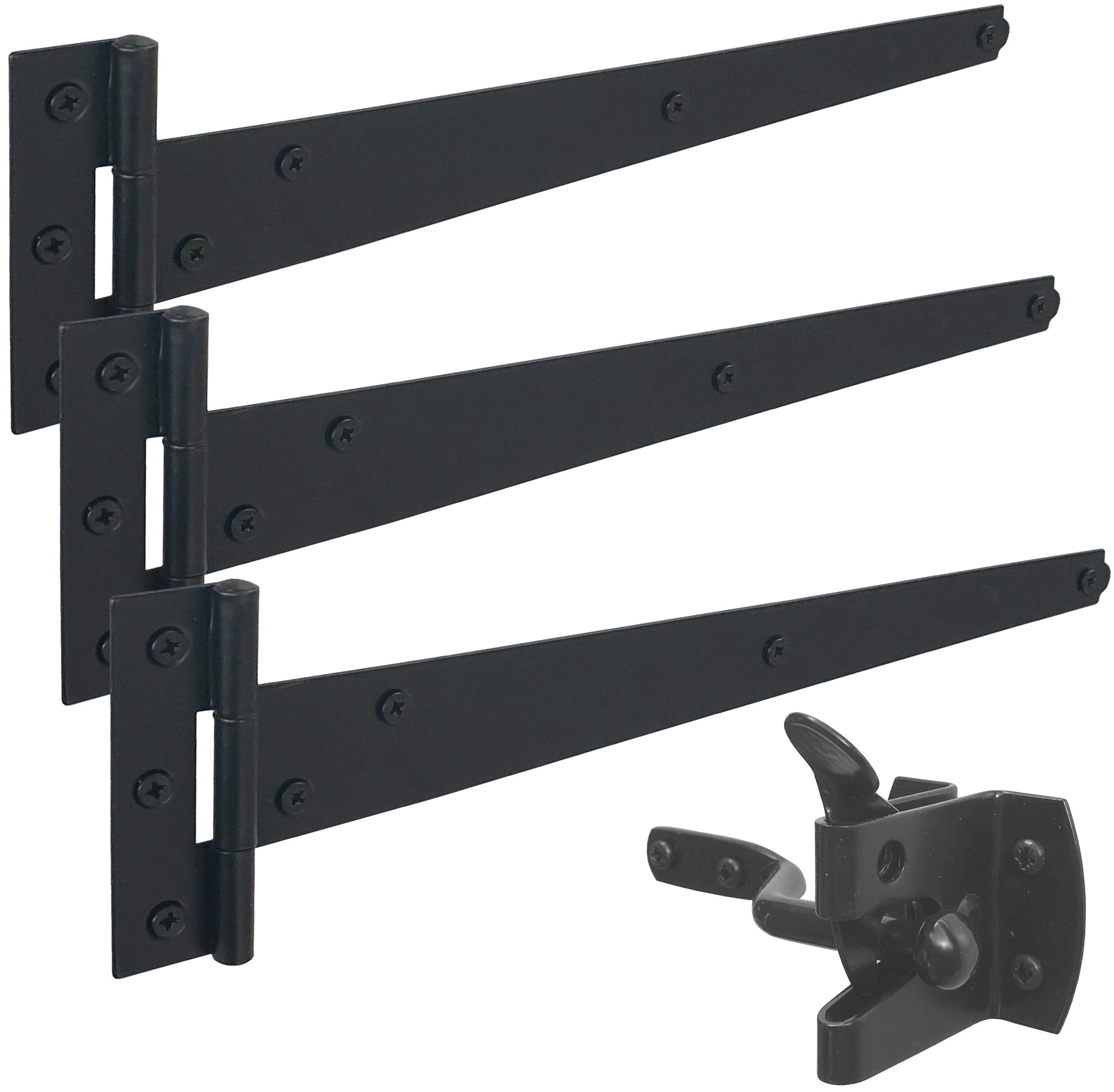 IRONTITE® Black Garden Gate Fitting Kit 12", Gate Hinges & Gate Latch For Wooden Gates, Ideal For Hanging Wooden Garden Gates, Weather Resistant For Using Gate Latches & Hinges Outdoor.