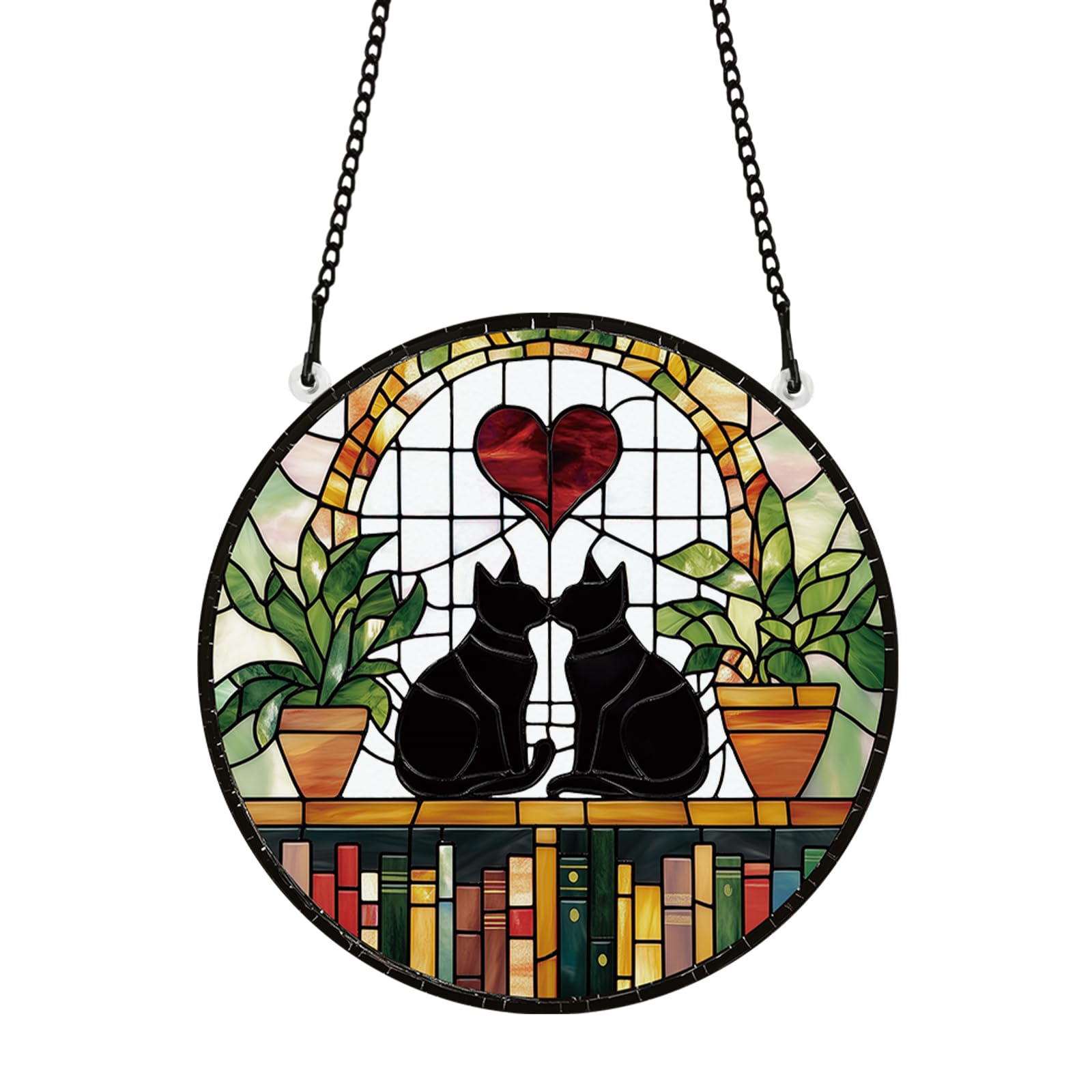 PLIGREAT Cute Cat Stained Suncatchers Black Cat Couple Acrylic Glass Sun Catchers Colorful Patio Garden Hanging Tree Ornaments for Living Room Bedroom Window Decoration Wall Art Decor Memorial Gifts