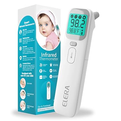 Elera Ear Thermometer for Kids, Baby Thermometer with Forehead and Ear Mode for Adults, Infant, Kids and Toddler, Touchless and 1 Second Reading with Fever Alarm and Mute Function, LCD