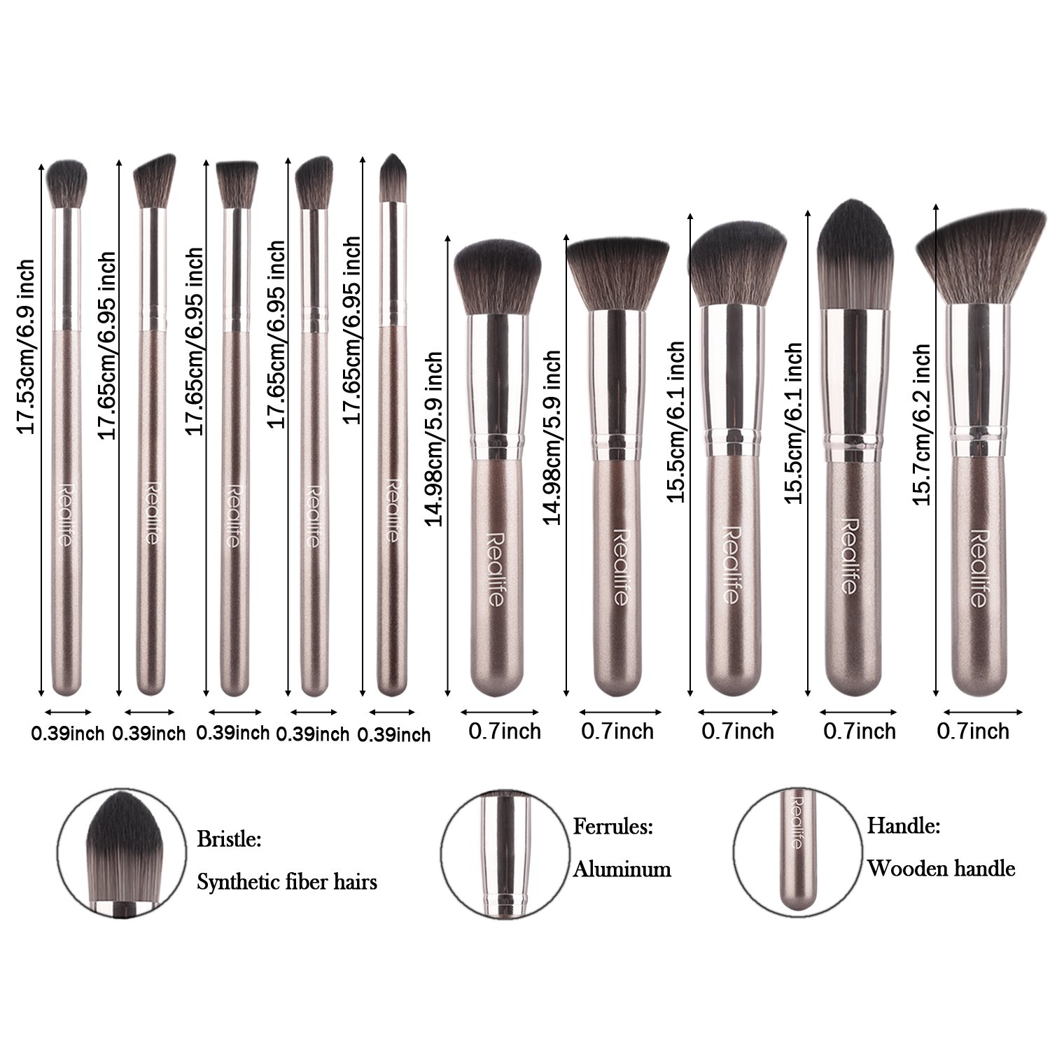 ZaKitane Makeup Brush Set Premium Synthetic Kabuki Cosmetics Foundation Makeup Foundation Eyeliner Blush Contour Brush for Powder Brush Makeup Brushes Kit(10pcs, Coffee)