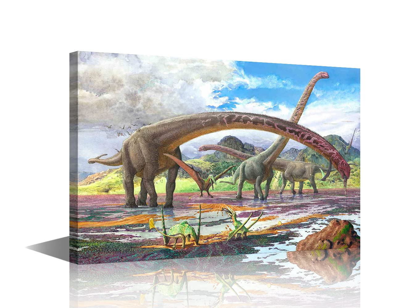 Jurassic Period Mamenchisaurus Wall Art Painting Print on Canvas Animal Dinosaur Pictures for Home Decor Children's Decoration Room Stretched and Frame Ready to Hang 16x24inch (40x60cm) — image 1