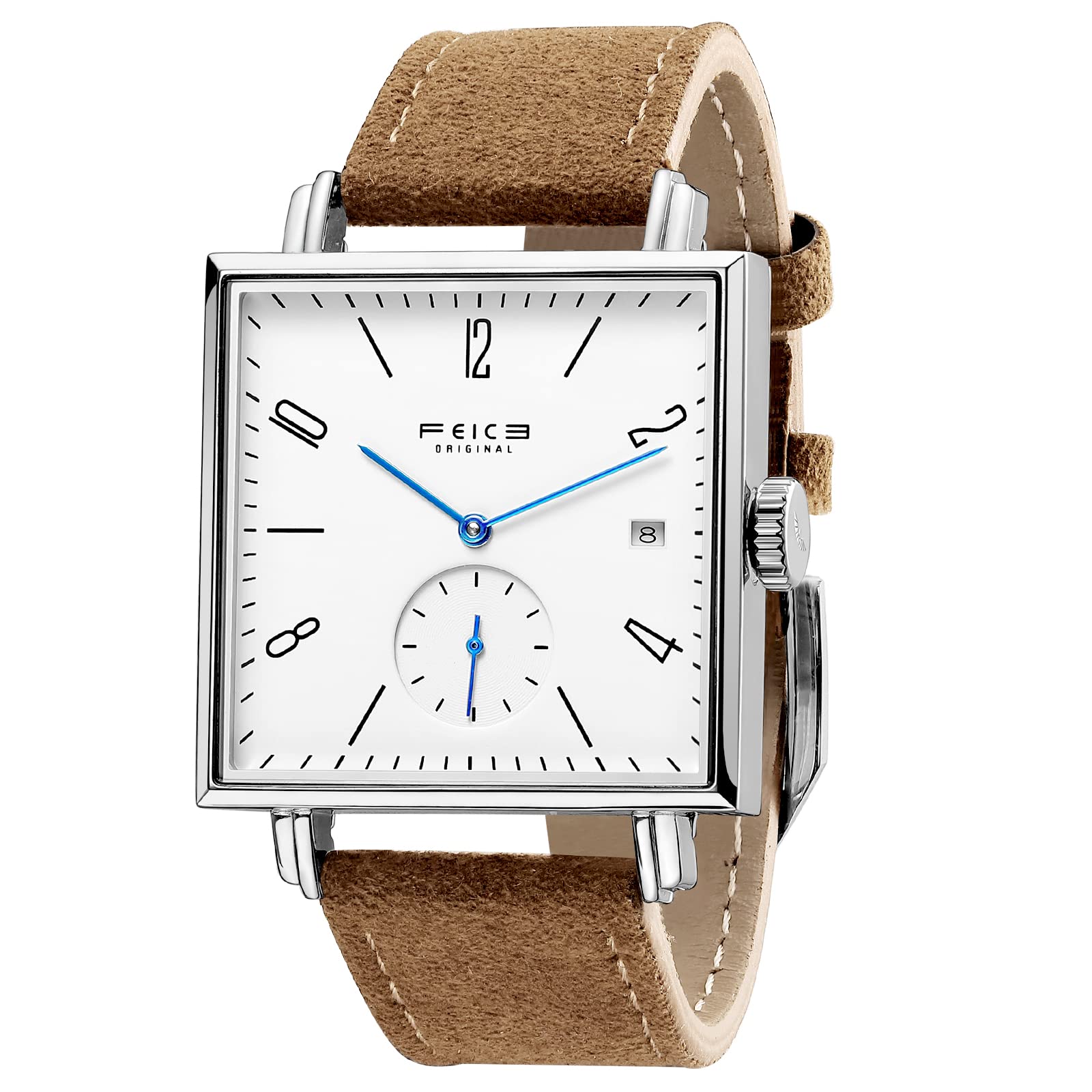FEICE Sapphire Crystal Square Automatic Watch Classic Bauhaus Watch Minimalist Casual Watches for Men Women Unisex -FM301, Brown, Bauhaus, Casual