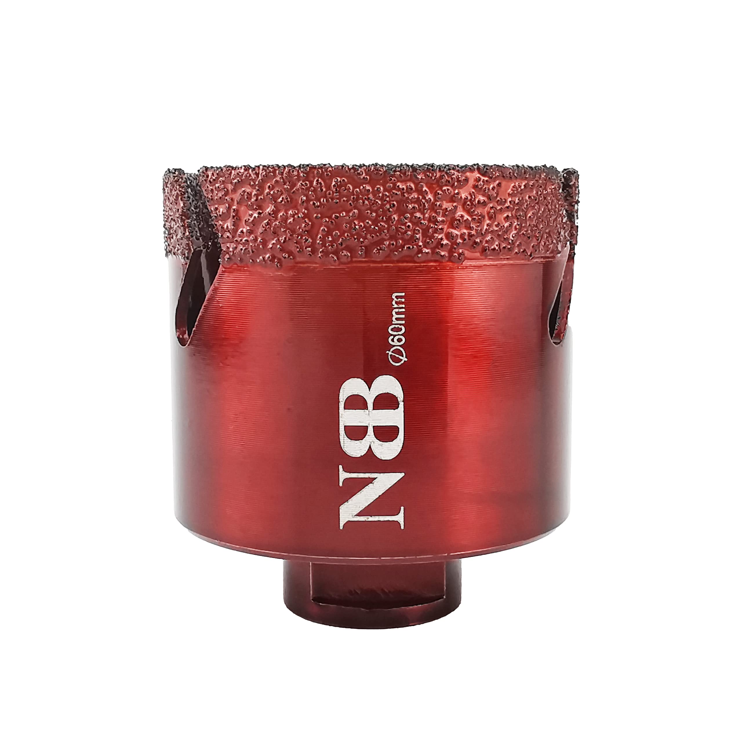 NBB vacuum brazed diamond hole saw with M14 in shiny red color, for dry or wet drilling professionally on hard porcelain, ceramic, tile, granite, marble, fast, durable, for angle grinder (60mm)