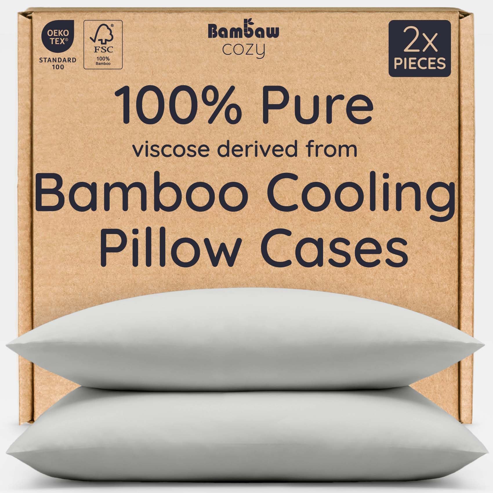 Photo 1 of Bambaw 100% Viscose Derived from Bamboo Pillowcase King Size – Set of 2 Cooling Pillow Cases for Hair Protection with Envelope Closure, Breathable & Anti Acne Pillowcase (Moonlight Gray)