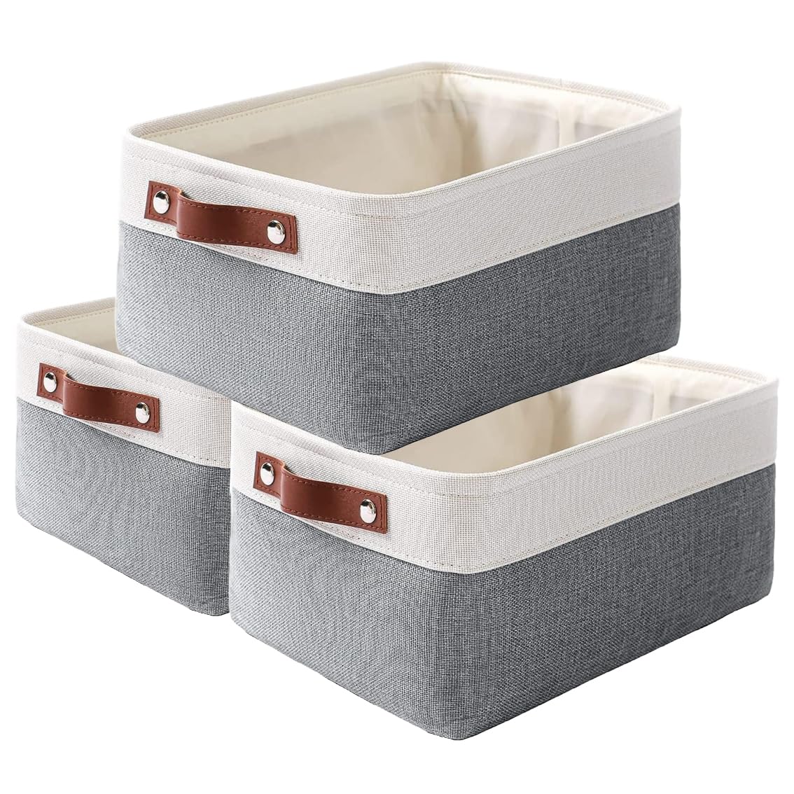 Mangata Fabric Storage Baskets, Set of 3 Organiser Boxes for Home, Bedroom, Dorm, Clothes(Small, Cold Grey)