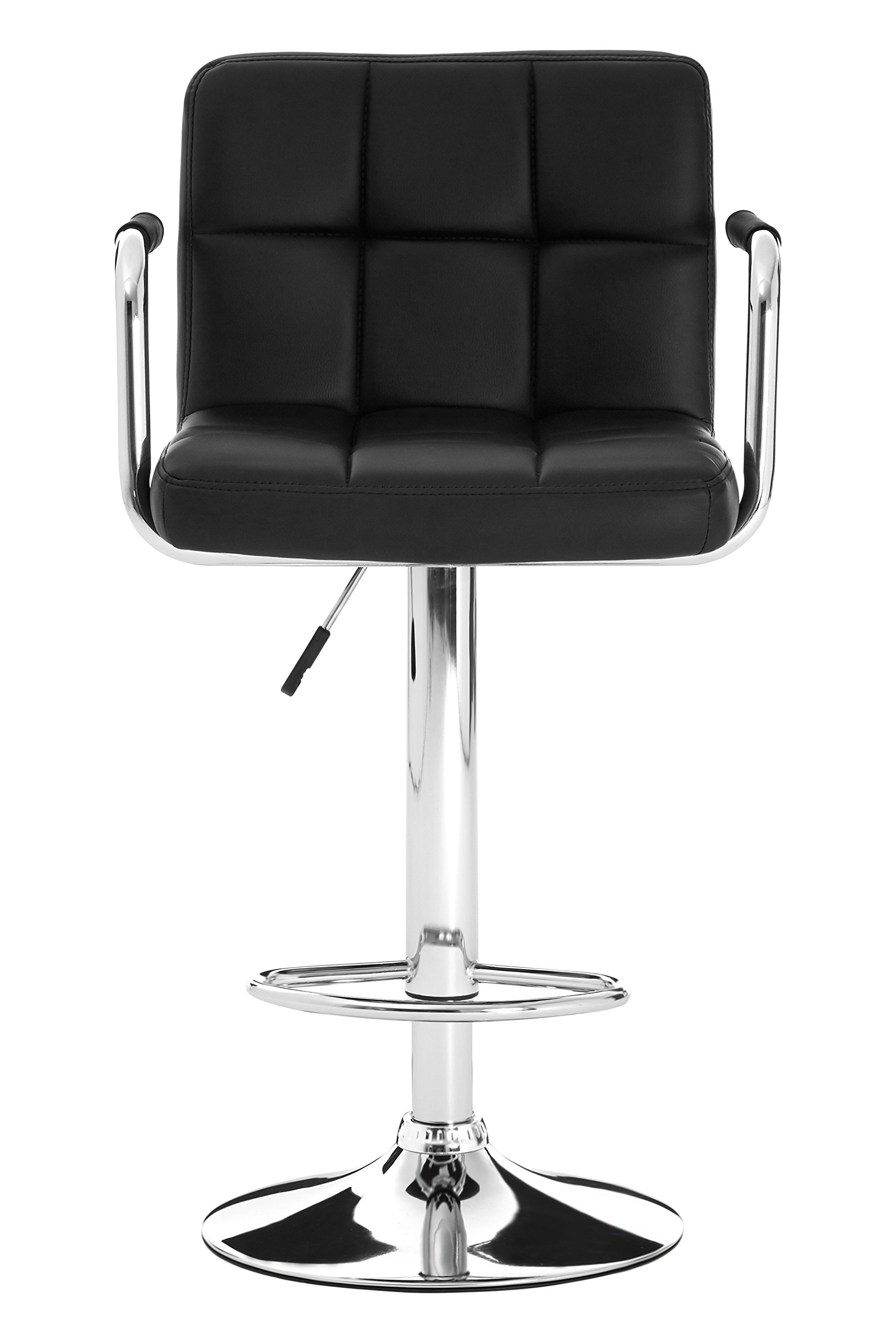 Premier Housewares Starz Bar Chair, Chromed Metal/Leather Effect/PVC, Black, Set of 2