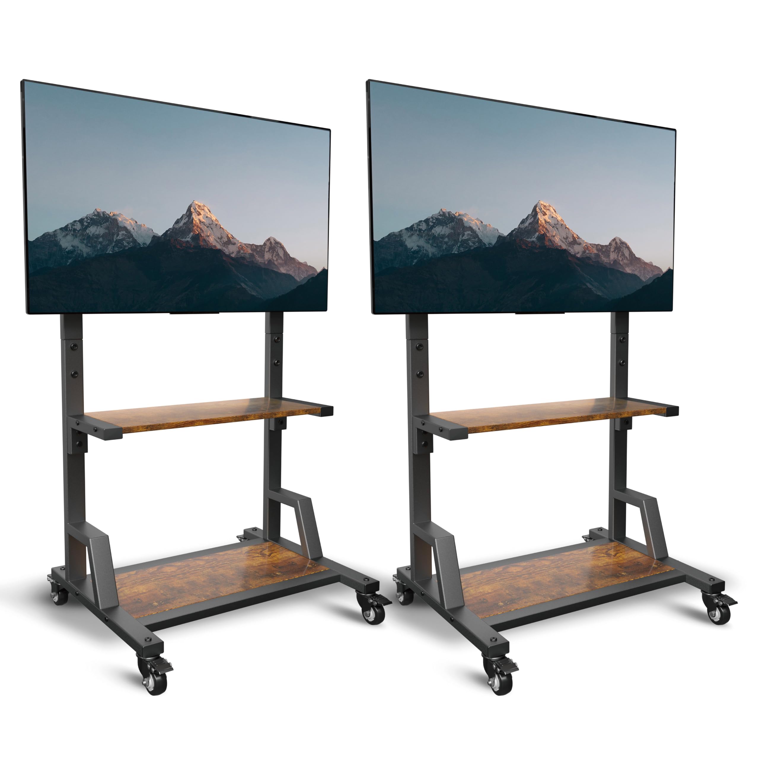 Photo 1 of 2 Pack Rolling TV Stand - Mobile Tv Cart with Lockable Wheels and 2-Tier Shelf, Elegant Roller Cart Mount for 32-75 inches TVs, Sturdy Rolling Screen Stand for Living Room, Bedroom, Office, Outdoor