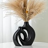 Liotww Black Vases Home Decor Set of 2, Ceramic Black Small Flower Vase, Minimalist Boho Decorative Modern Donut Vase for Farmhouse Living Dining Room Office Entryway Bookshelf Coffee Table Décor