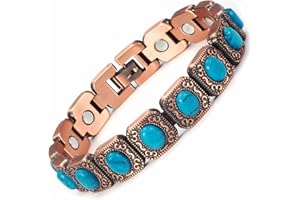 EnerMagiX Copper Bracelet for Women, Pure Copper Adjustable Magnetic Turquoise Bangles, Healthy Jewelry Gift (0171)